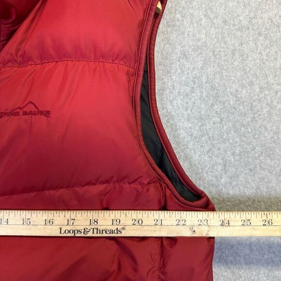 Eddie Bauer Mens Size Large 80% Goose Down Puffer Vest Red Zip Front Pockets - Picture 5 of 8